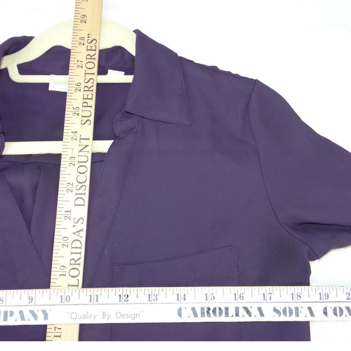 New York & Company Purple Roll Tab Sleeve Split V Neck Blouse Small4