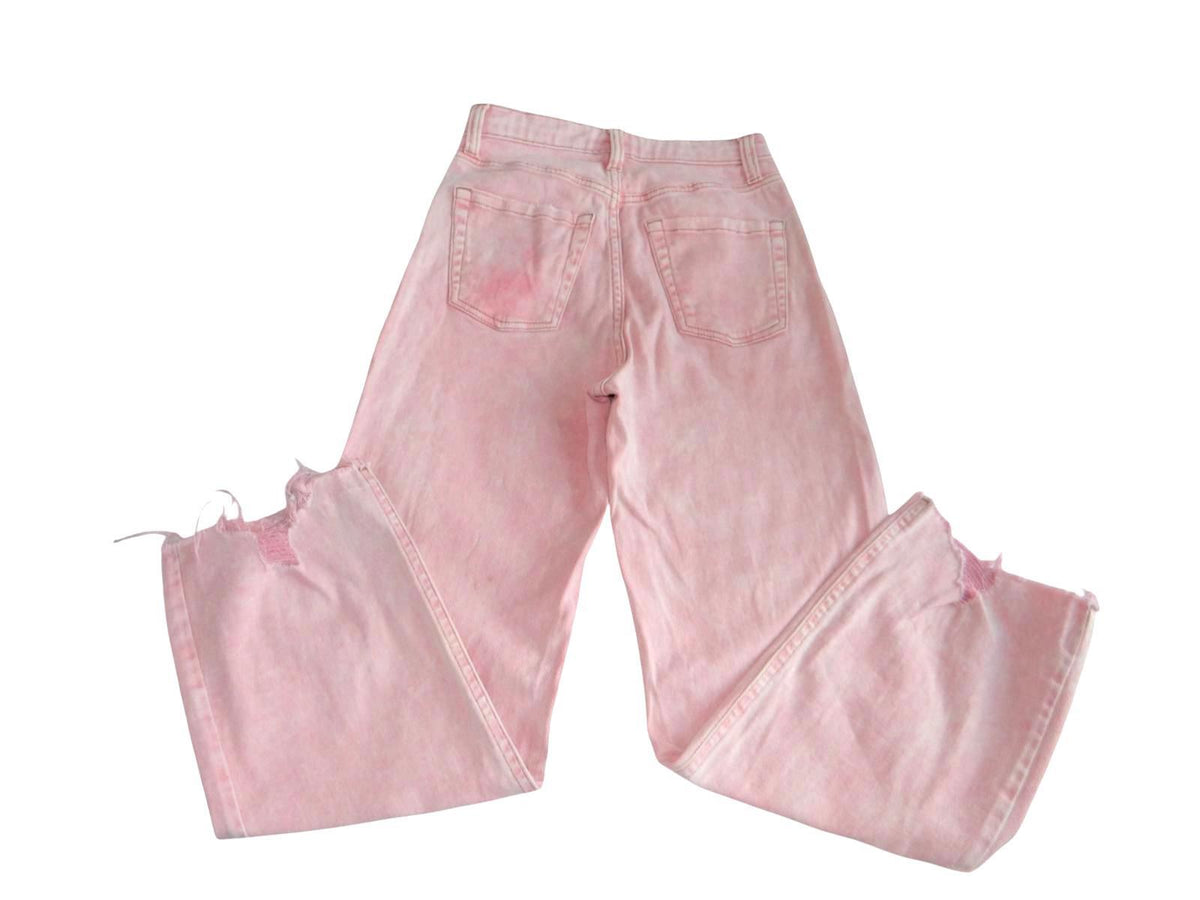 Wild Fable Pink High Rise Straight Wide Leg Cropped Jeans Raw Hem Size 00