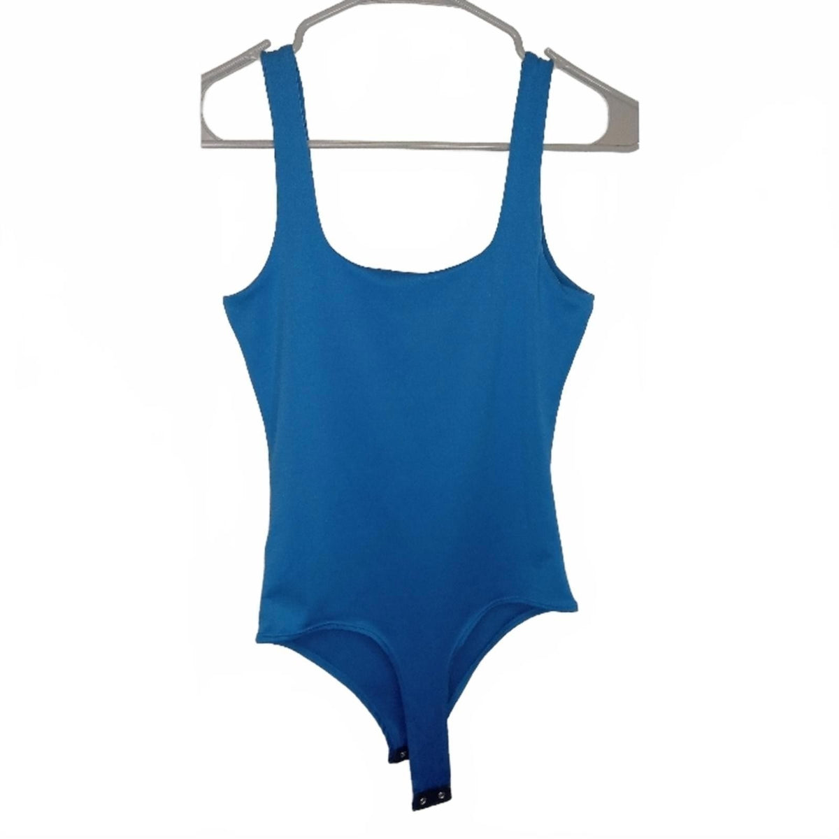 Live in the Moment Blue Square Neck Sleeveless Snap Closure Bodysuit Small