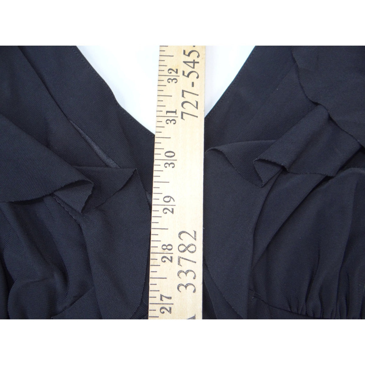 Evan Picone Black Ruffle V Neck Empire Waist Sleeveless Dress Petite 12P4