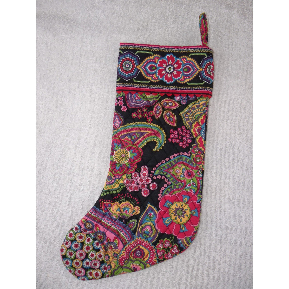 Vera Bradley Provencal Paisley Quilted Christmas Stocking Front Pocket Bells