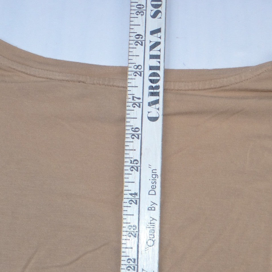 Express Womens Tan V-Neck Short Sleeve Relaxed Fit High-Low Hem Tee Size M