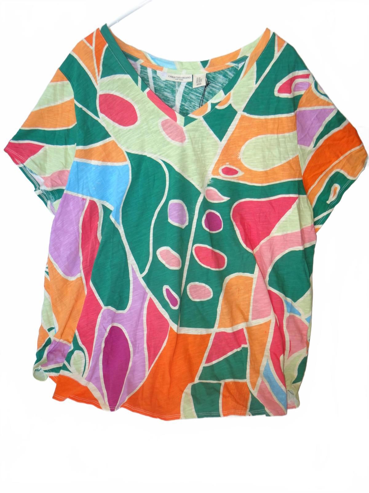 Christian Siriano Women's Plus Size Abstract Print Short Sleeve Top 3X NWOT0