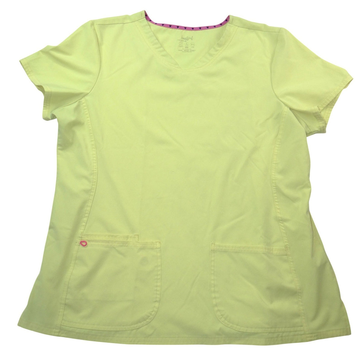 Heartsoul Break On Through Neon Lime Yellow V Neck Scrub Top Womens 2XL 2XG0