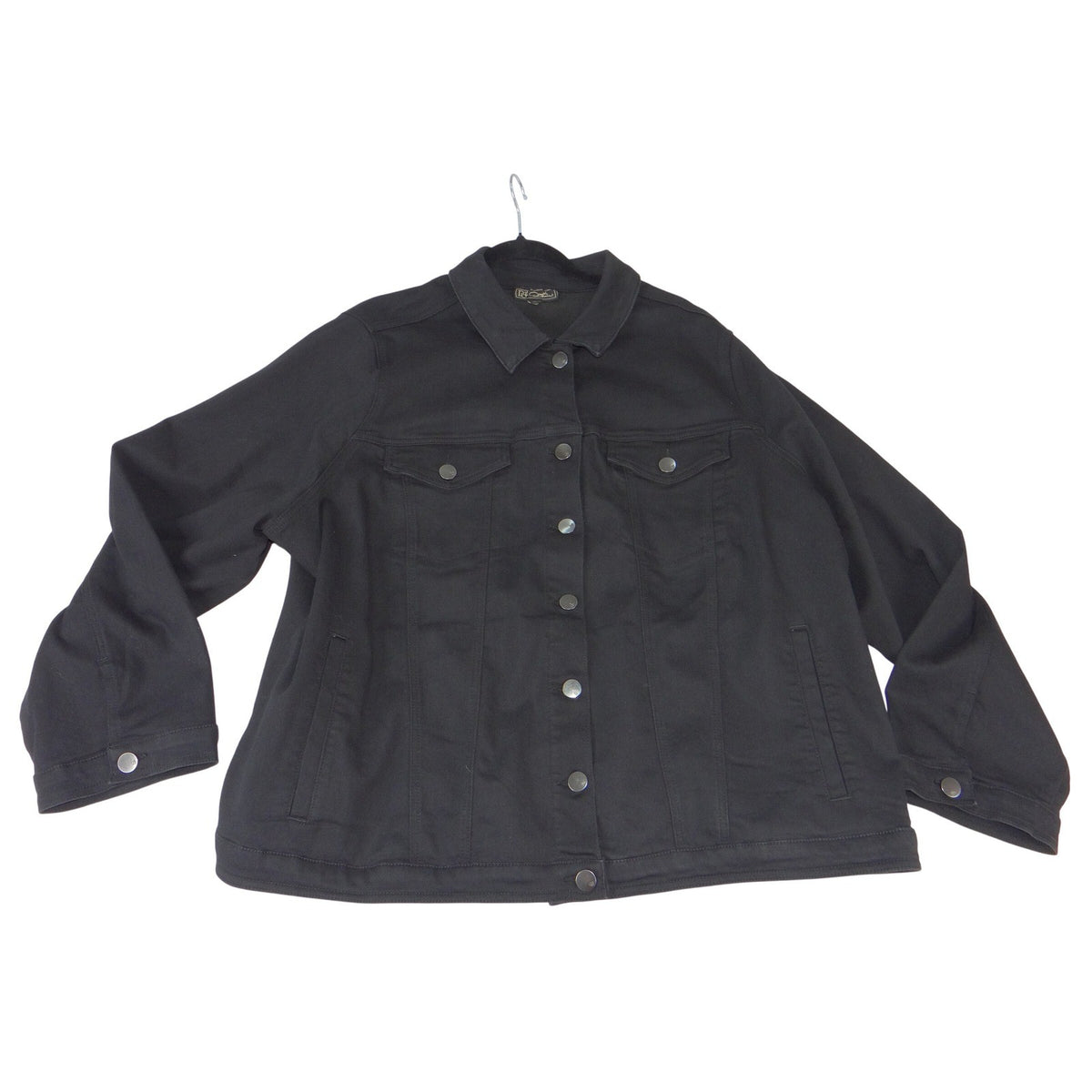 DG2 Diane Gilman Black Denim Trucker Jacket Plus Size 3X Solid Twill Outerwear0