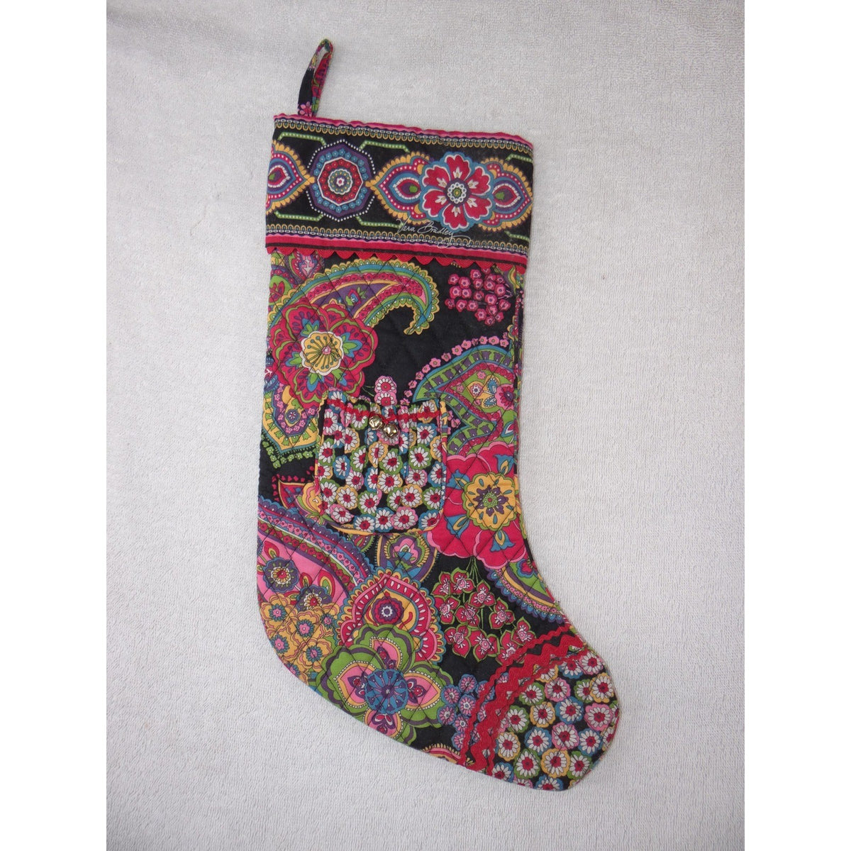 Vera Bradley Provencal Paisley Quilted Christmas Stocking Front Pocket Bells
