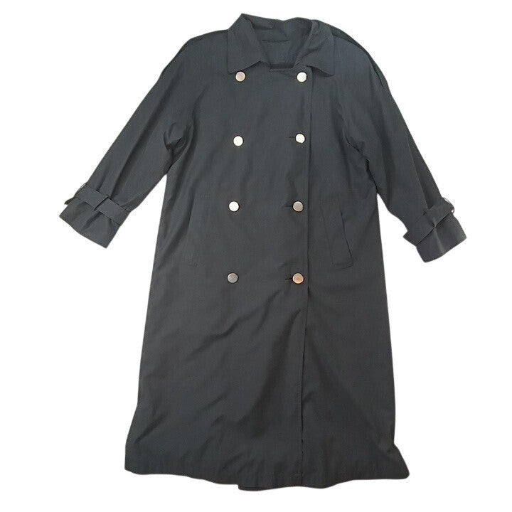 Classic Double Breasted Trench Coat Black Long Sleeve Belted Collar0
