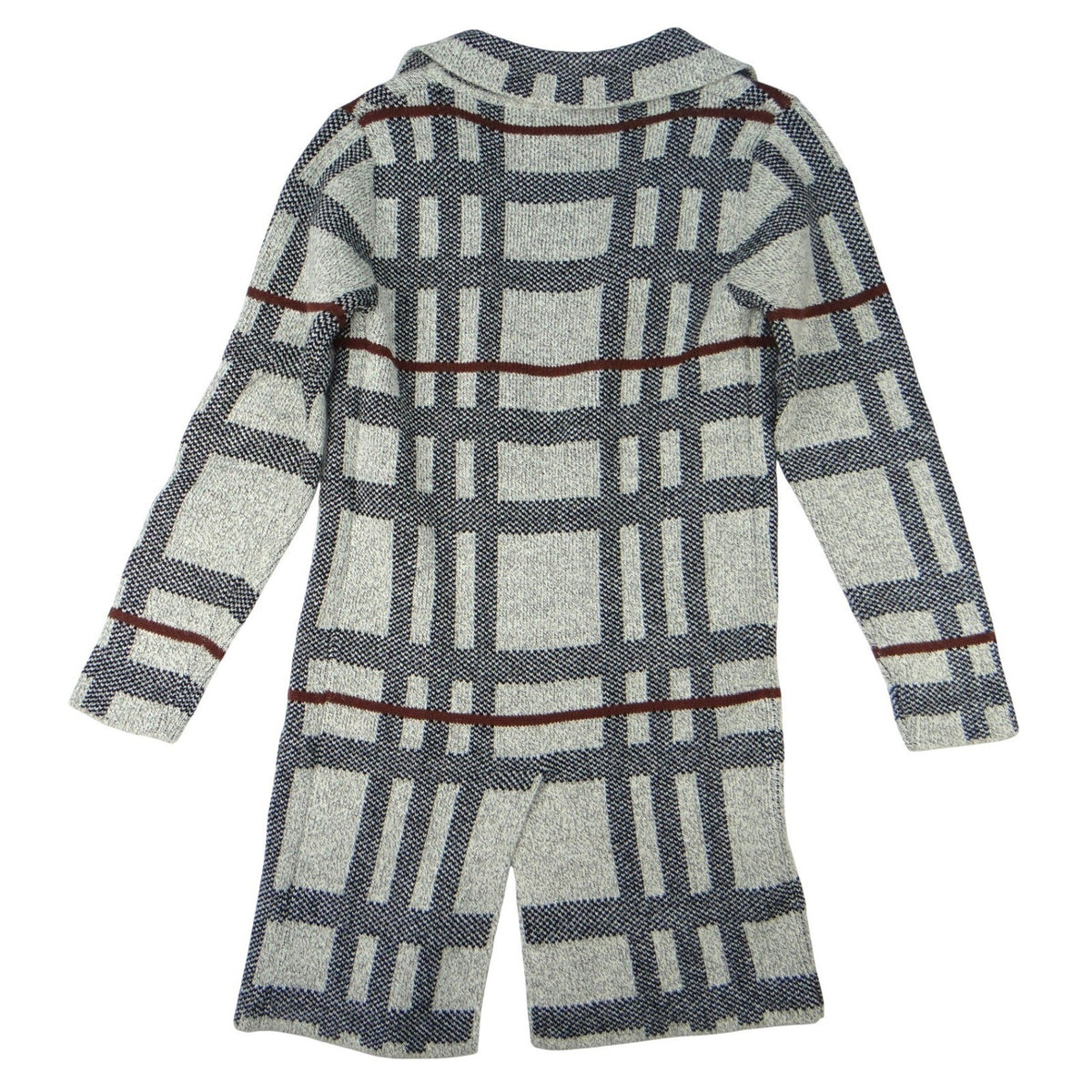 MONTEAU Women's Gray Plaid Open Front Knit Cardigan Sweater XS