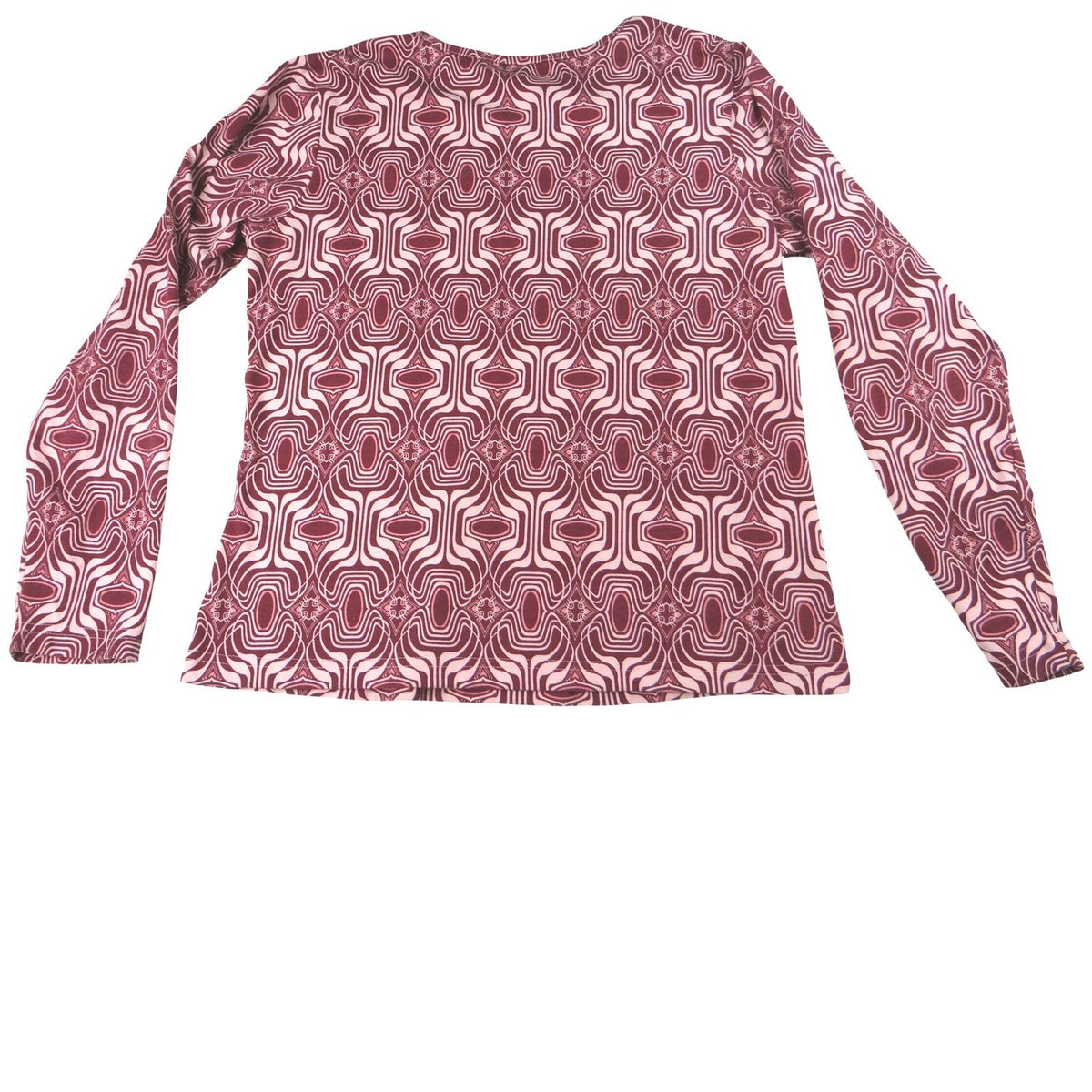Vintage City Hearts Women's Burgundy Geometric Print Long Sleeve Top Size Medium2