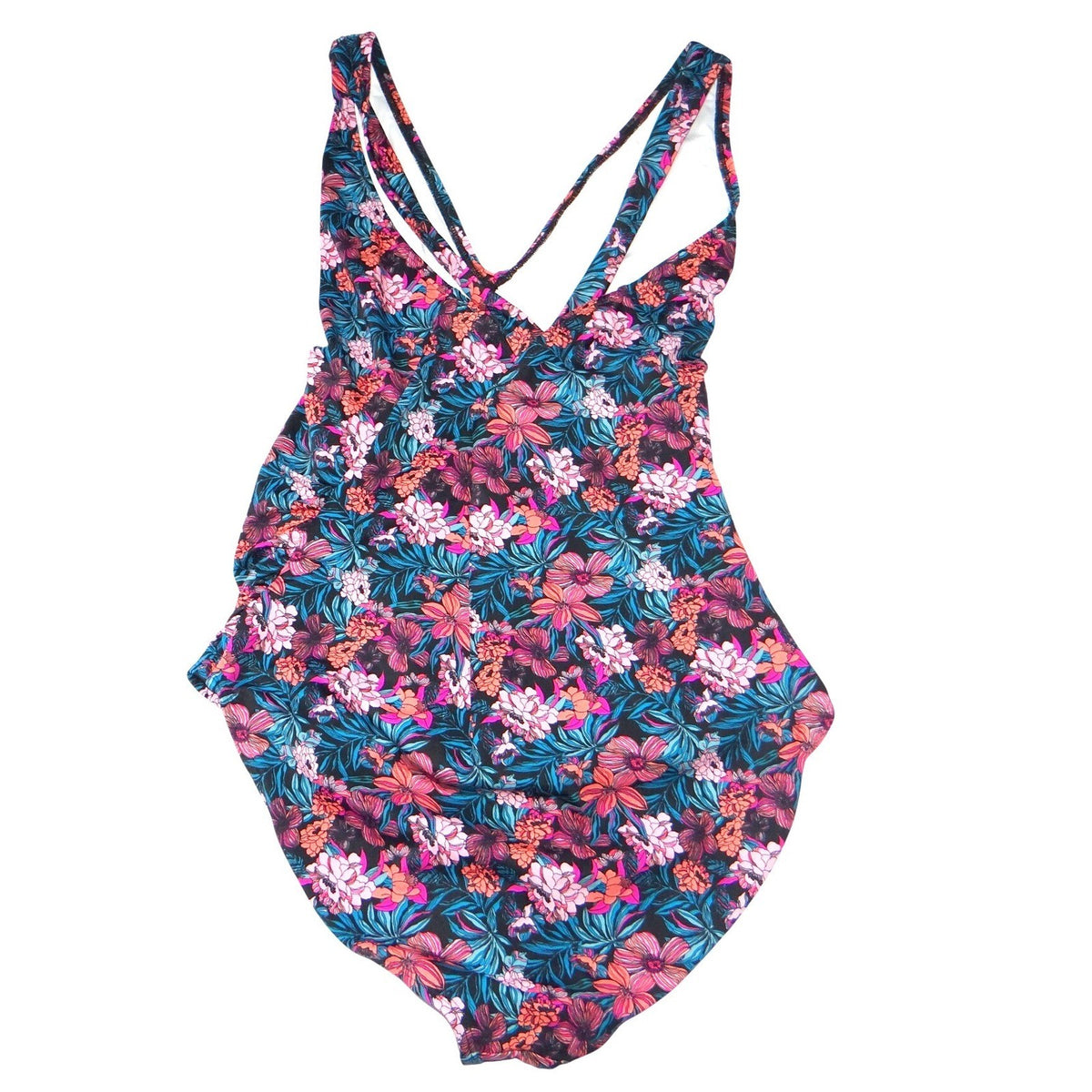 Venus Womens Floral V Neck One Piece Swimsuit Multicolor Ruched Size 162