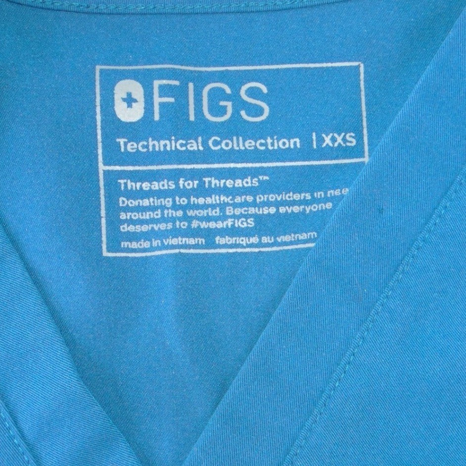 FIGS Technical Collection Womens XXS V-Neck Scrub Top Teal Blue Short Sleeve1