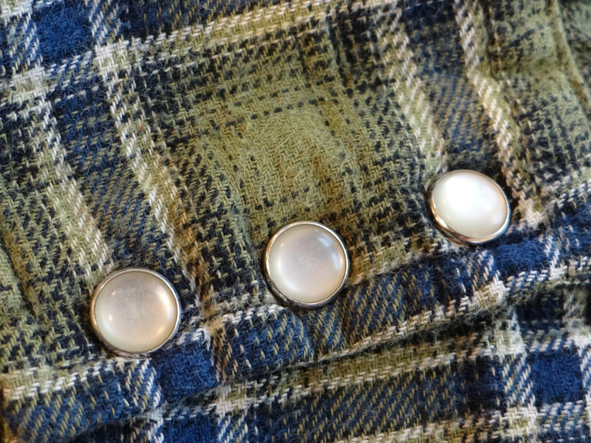 Men's Olive Green Plaid Casual Shirt with Snap Buttons4