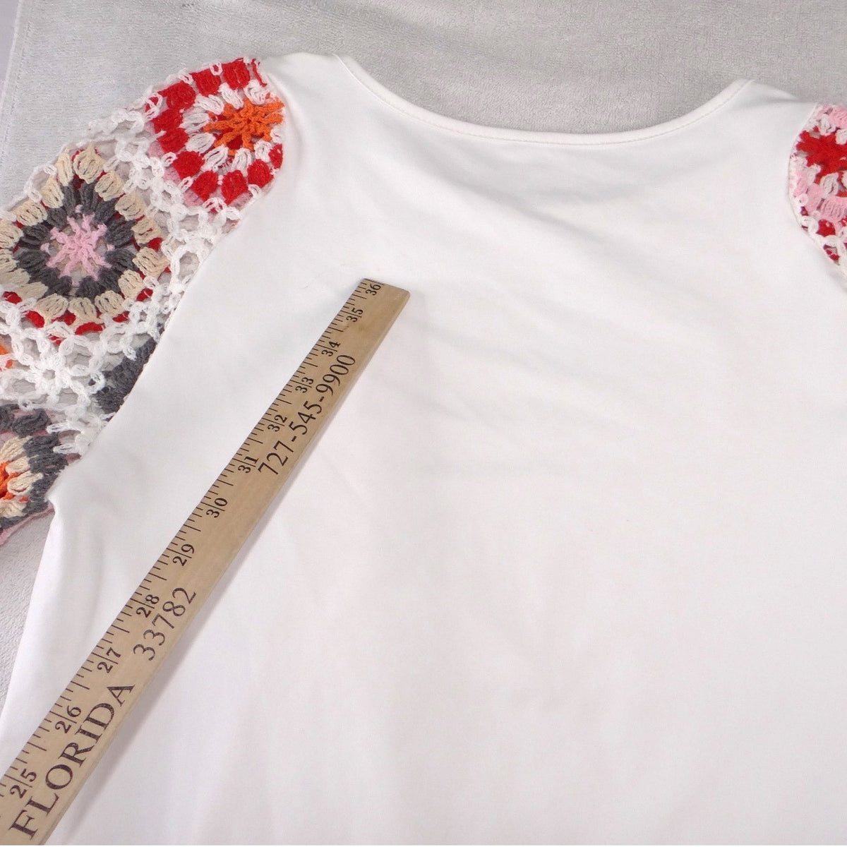 Unbranded White Crochet Granny Square Sleeve Top Womens Size M Short Sleeve Boho3