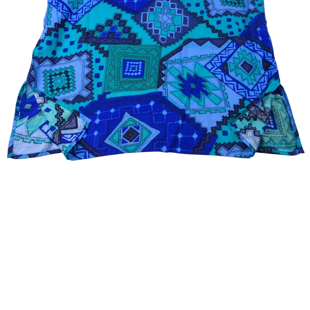 VTG Maygene Geometric Print Short Sleeve Button Up Shirt Women's Size Small Blue