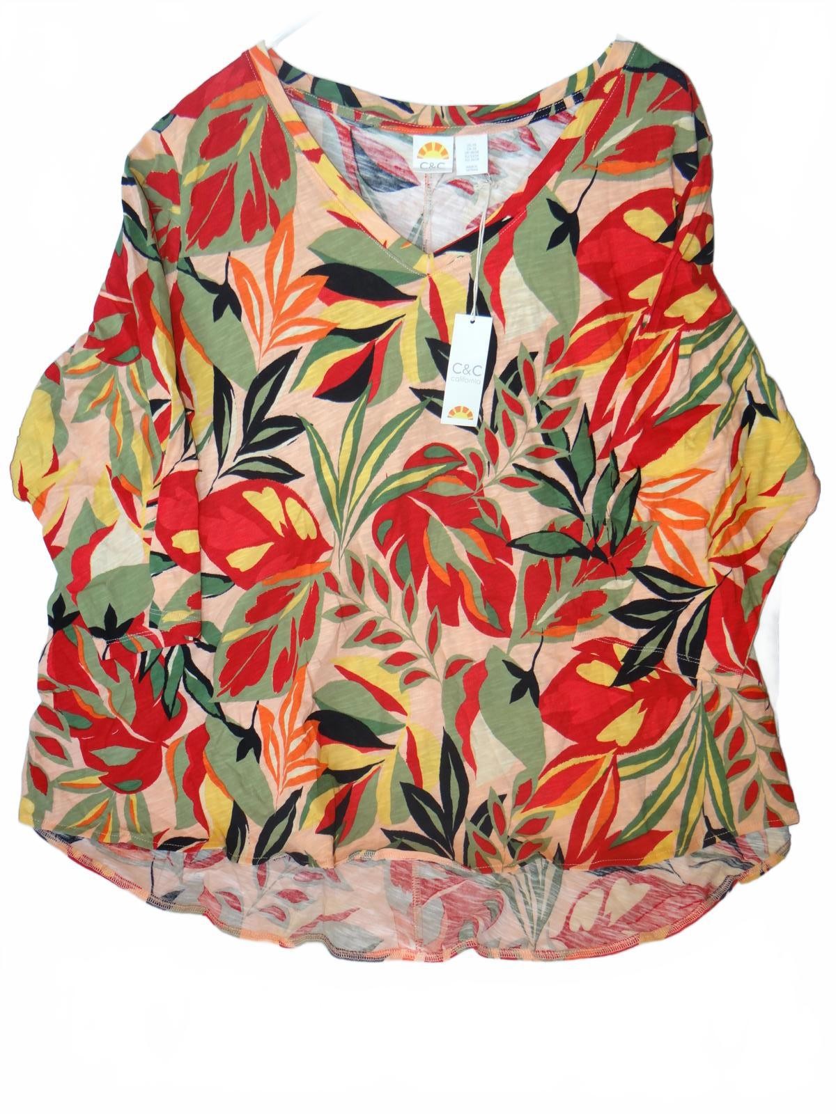 C&C California Women's Floral Print V-Neck Blouse, Size 3X NWT