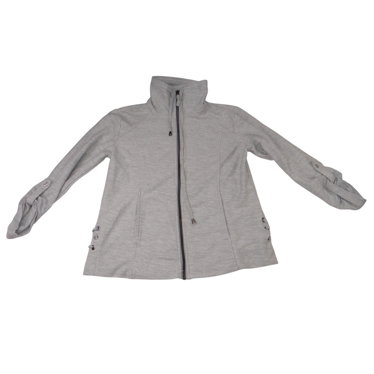 Coral Bay Energy Gray Full Zip Mock Neck Lace Up Side Jacket PS