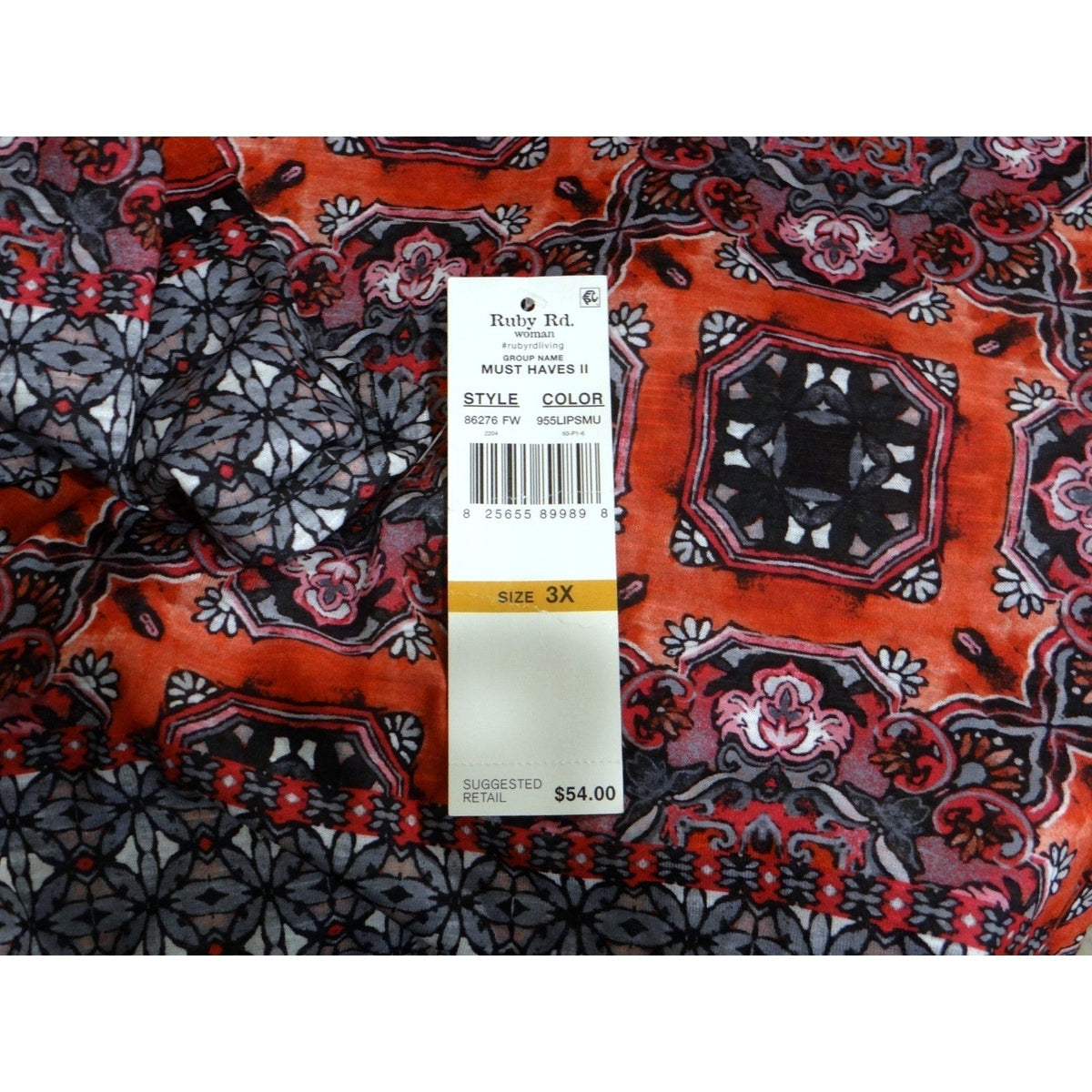 Ruby Rd Woman Orange Mandala Print Embellished Tunic Top 3X