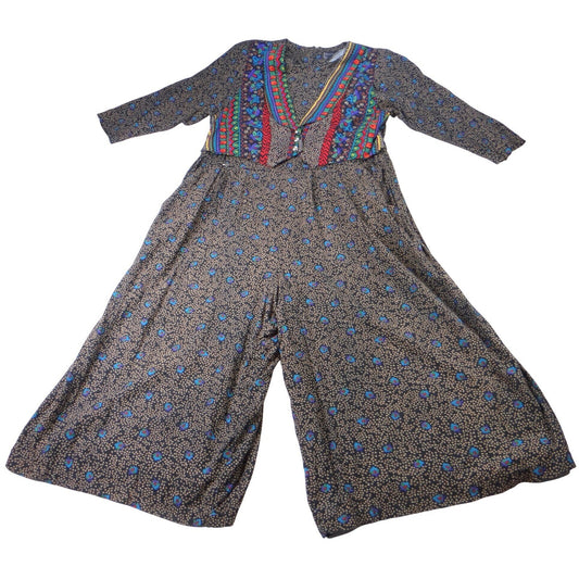 Vintage Rayon Floral Jumpsuit Wide Leg Bohemian Boho Multi Color Print0
