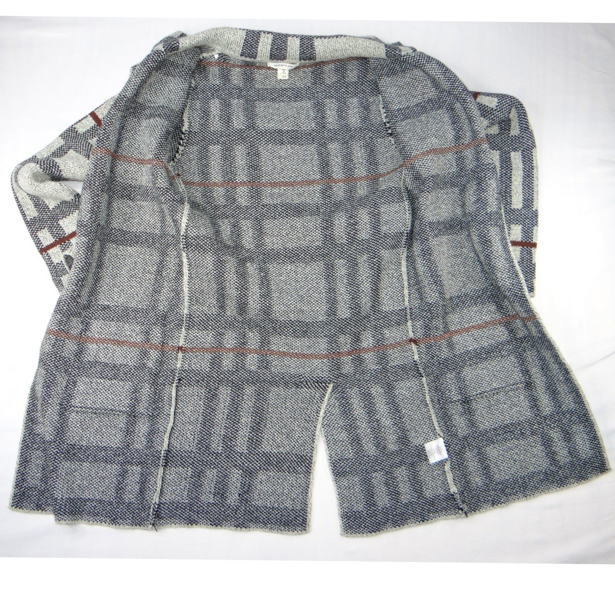 MONTEAU Women's Gray Plaid Open Front Knit Cardigan Sweater XS
