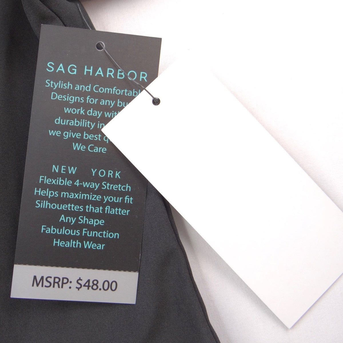 NWT Sag Harbor We Care Black V Neck Scrub Top Medical Uniform 4 Way Stretch Med3