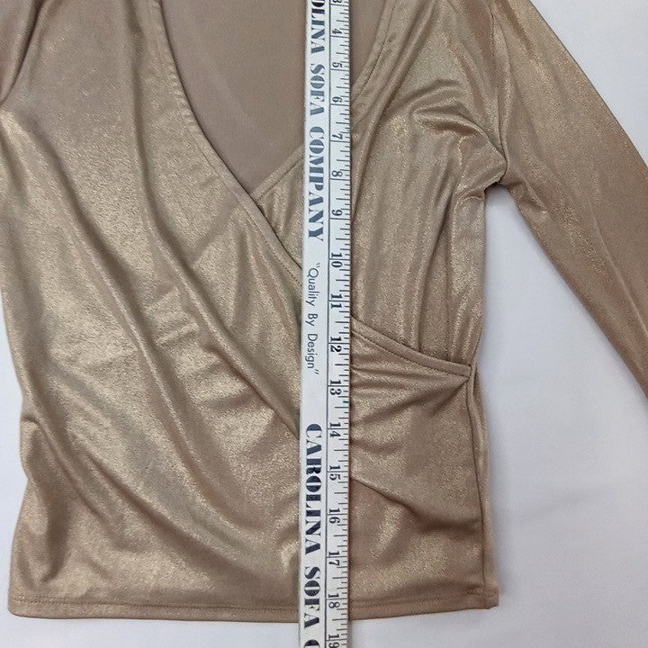 Forever 21 Metallic Wrap Long Sleeve Top Gold Shimmer Glam Party3