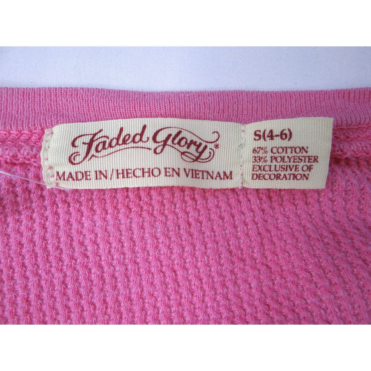 Faded Glory Pink Waffle Knit Long Sleeve Thermal Shirt Top Girls Size S 4-6