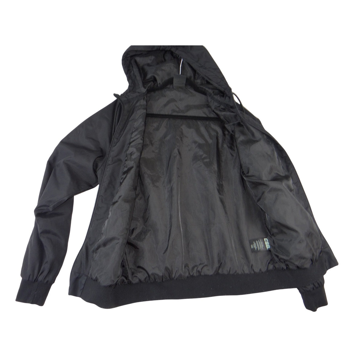 CSG Mens Black Diamond Quilted Hooded Bomber Jacket Full Zip Size Medium 38965