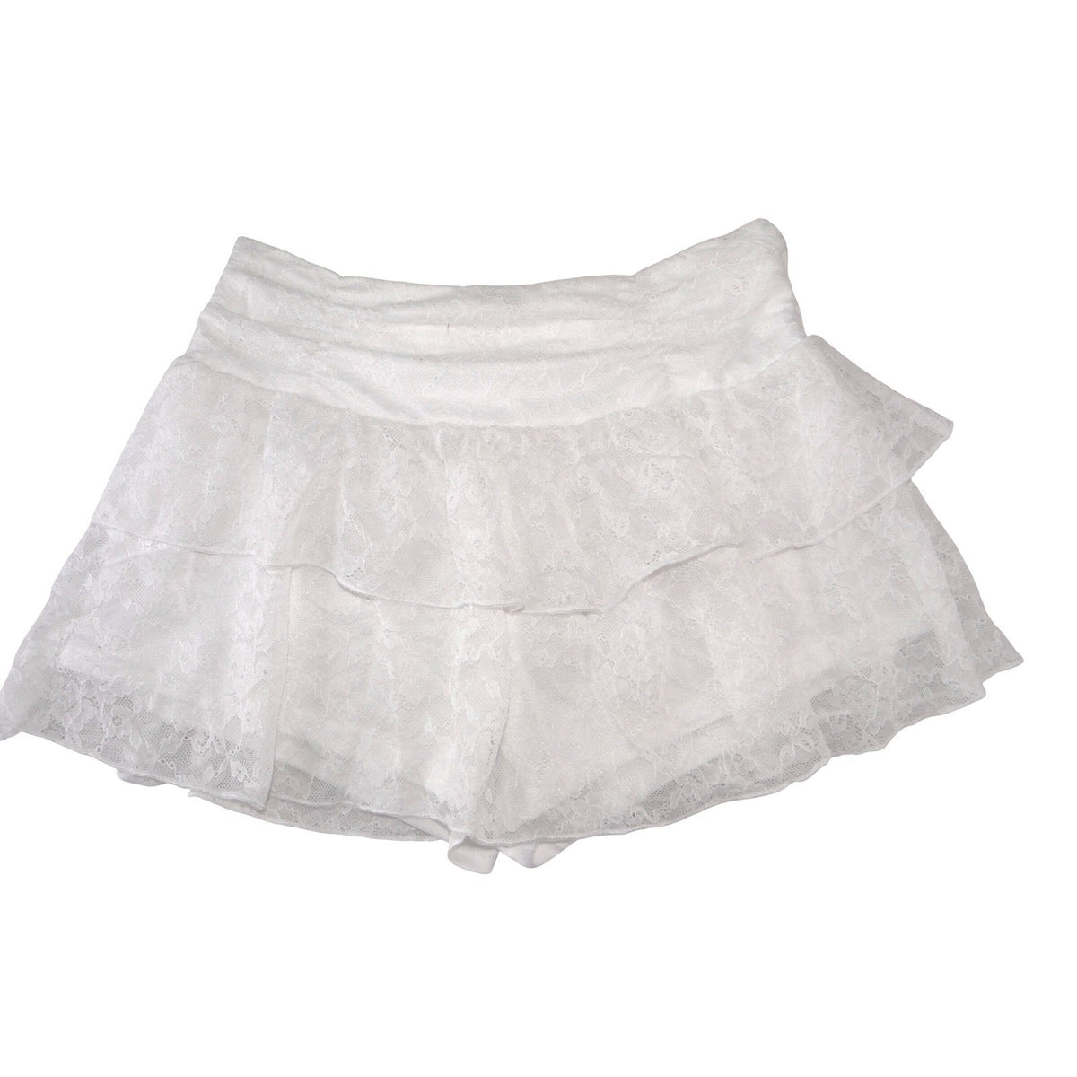 Womens White Floral Lace Tiered Ruffle Skort Side Zip Mini Skirt Shorts