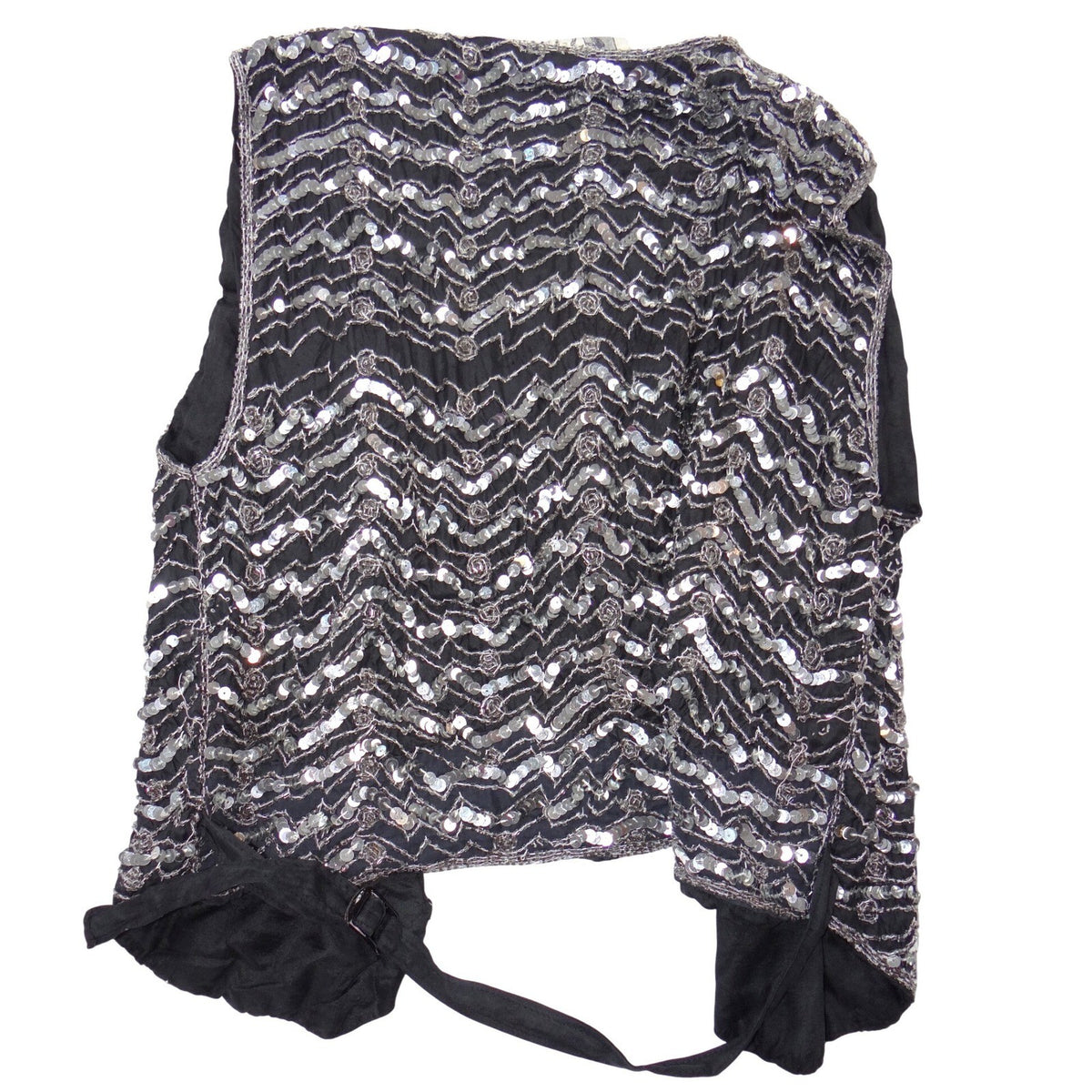 Vintage B'way Rose Vintage 100% Silk Beaded Sequin Vest Black Silver Chevron ish2