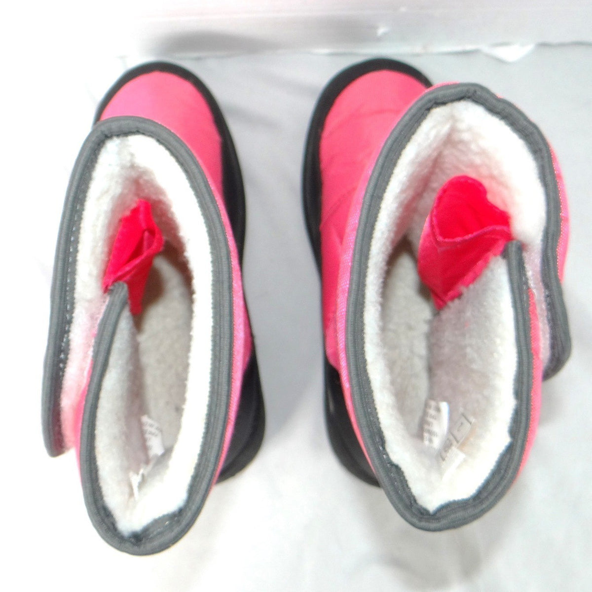 Girls Pink Snow Boots Snowflake Insulated Winter Faux Fur Lined Size 25