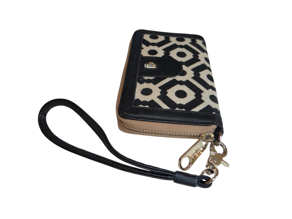 Sparrow Design Wristlet Wallet - Stylish Black and Cream Purse0