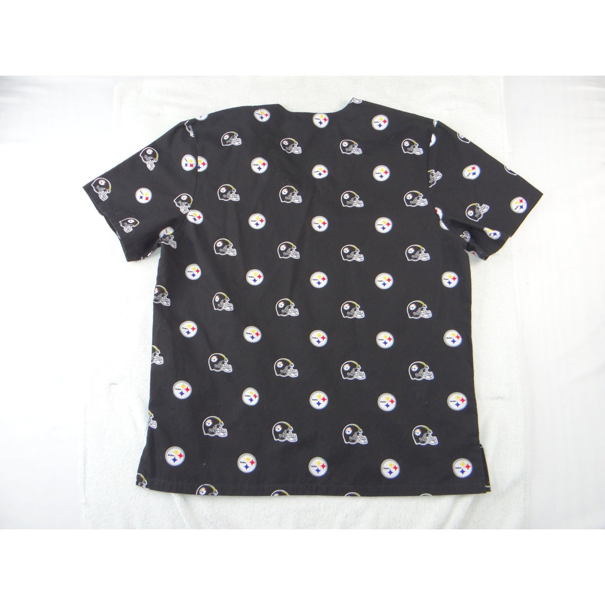 NFL Team Apparel Pittsburgh Steelers Scrub Top Womens Black V-Neck Logo Print L12