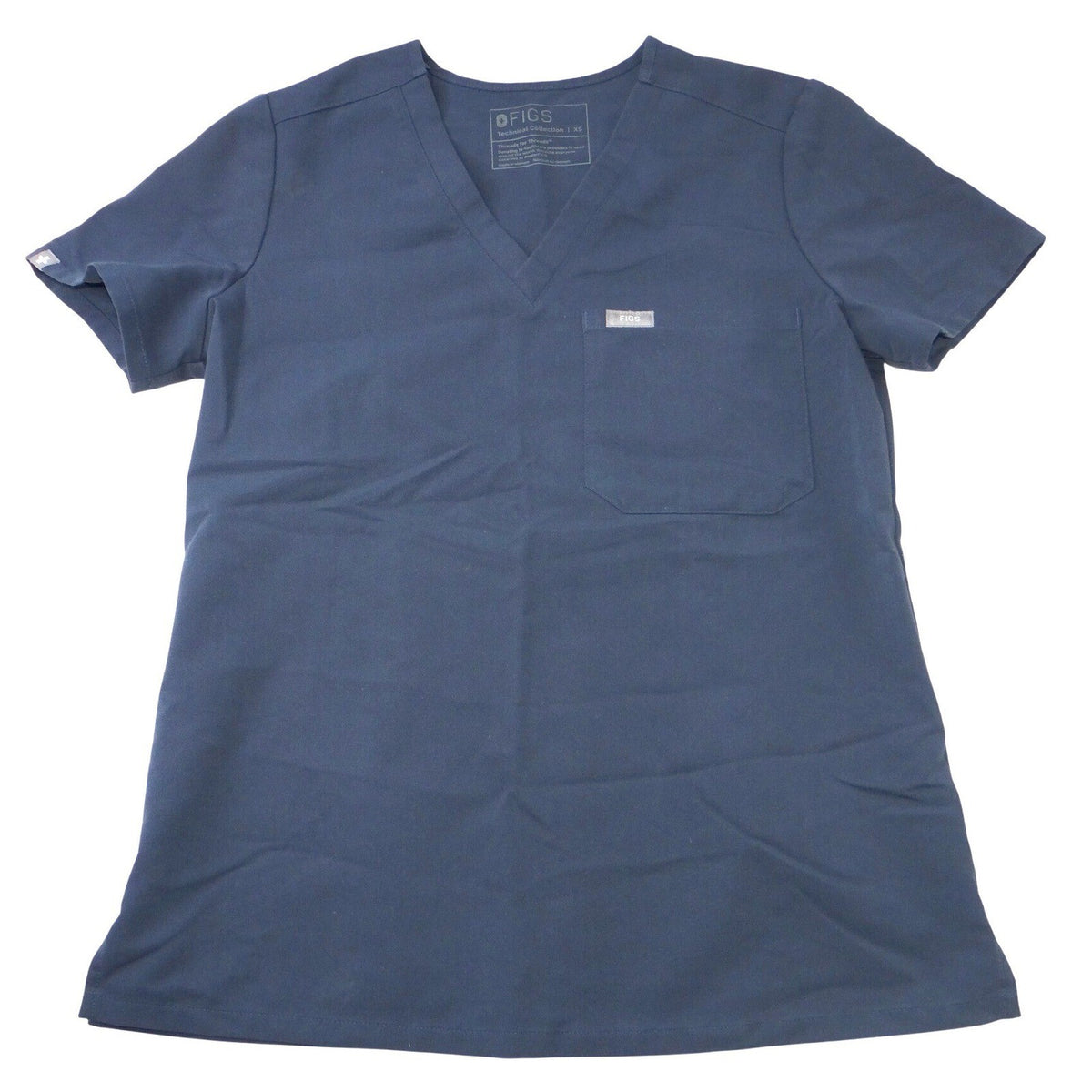 FIGS Technical Collection Navy Blue V Neck Scrub Top Womens XS Chest Pocket0