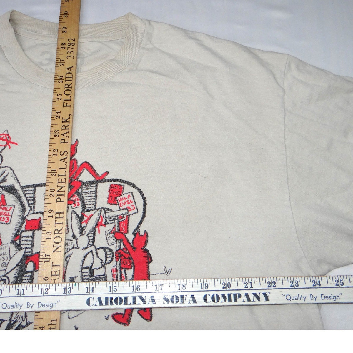 Half Evil 333 Mens Graphic T Shirt Cream Off White Devils Rabbits Streetwear XL12