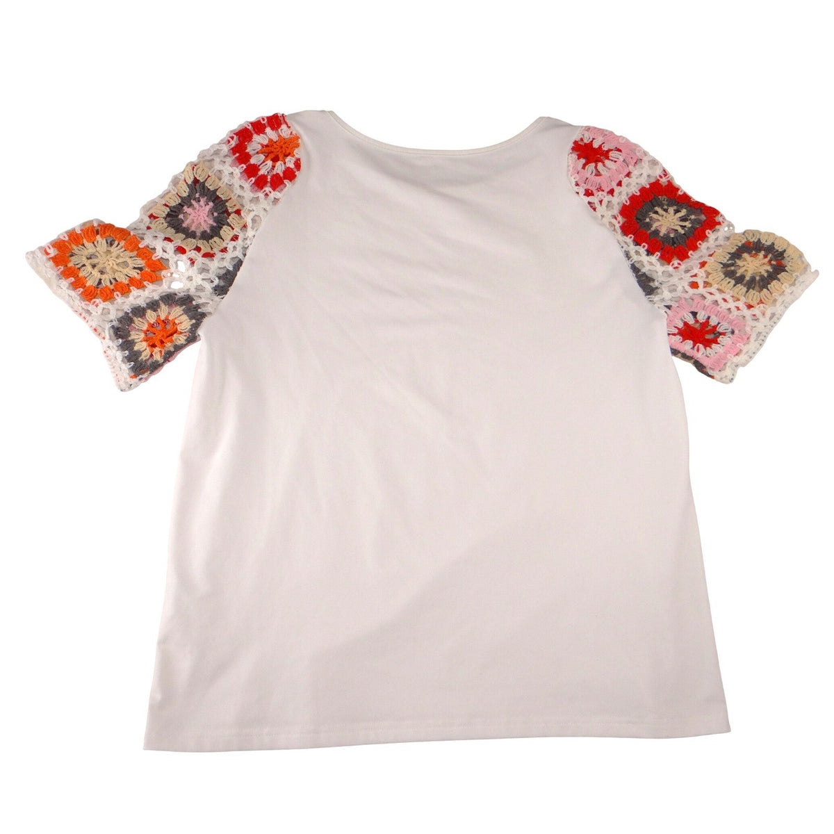 Unbranded White Crochet Granny Square Sleeve Top Womens Size M Short Sleeve Boho2