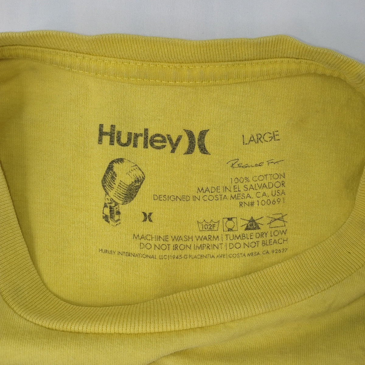 Vintage Hurley Yellow Graphic T Shirt Men's Large Regular Fit Cotton