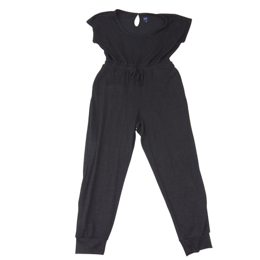 Gap Womens Black Short Sleeve Jogger Jumpsuit Elastic Drawstring Waist Medium0