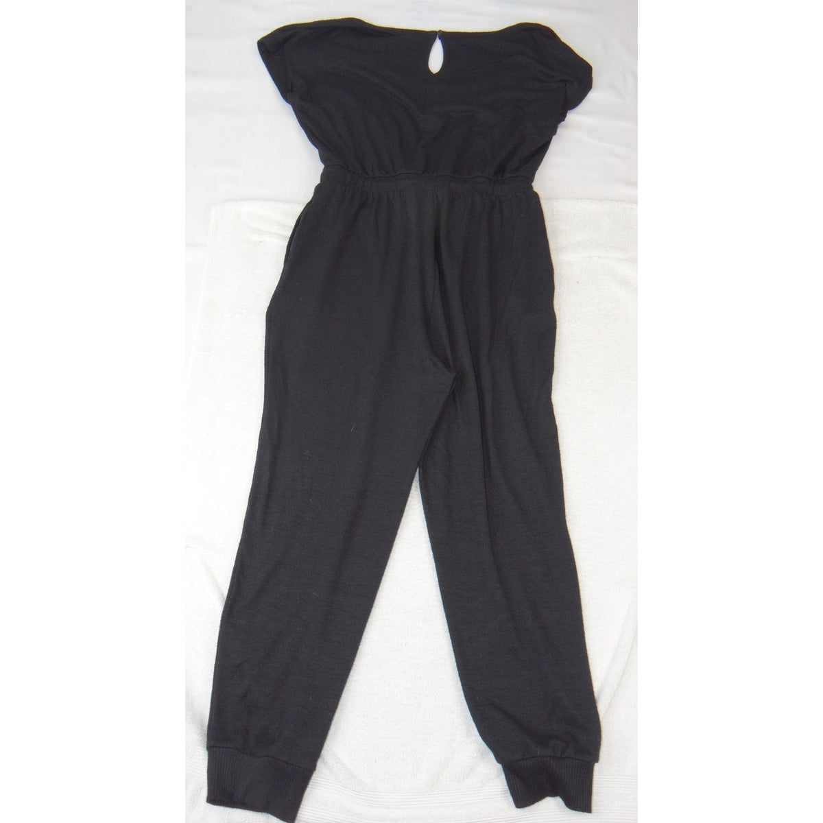 Gap Womens Black Short Sleeve Jogger Jumpsuit Elastic Drawstring Waist Medium1