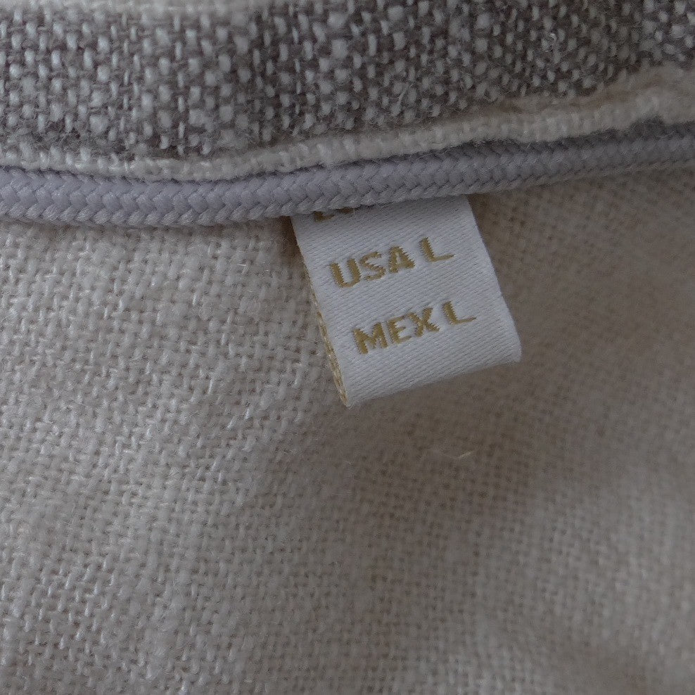 Porter & Ash Mens Large Linen Blend Striped Short Sleeve Button Up Shirt Cream2