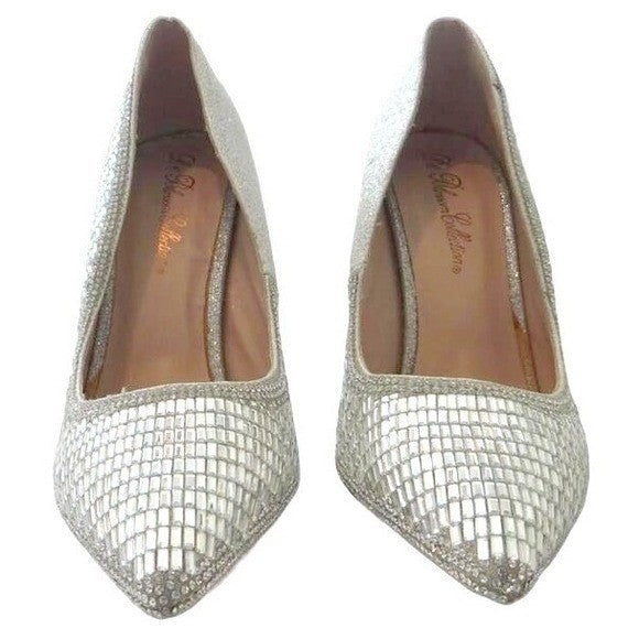 De Blossum Collection Stunning Unique Silver Mirror Mosaic High Heel Pumps Sz 103