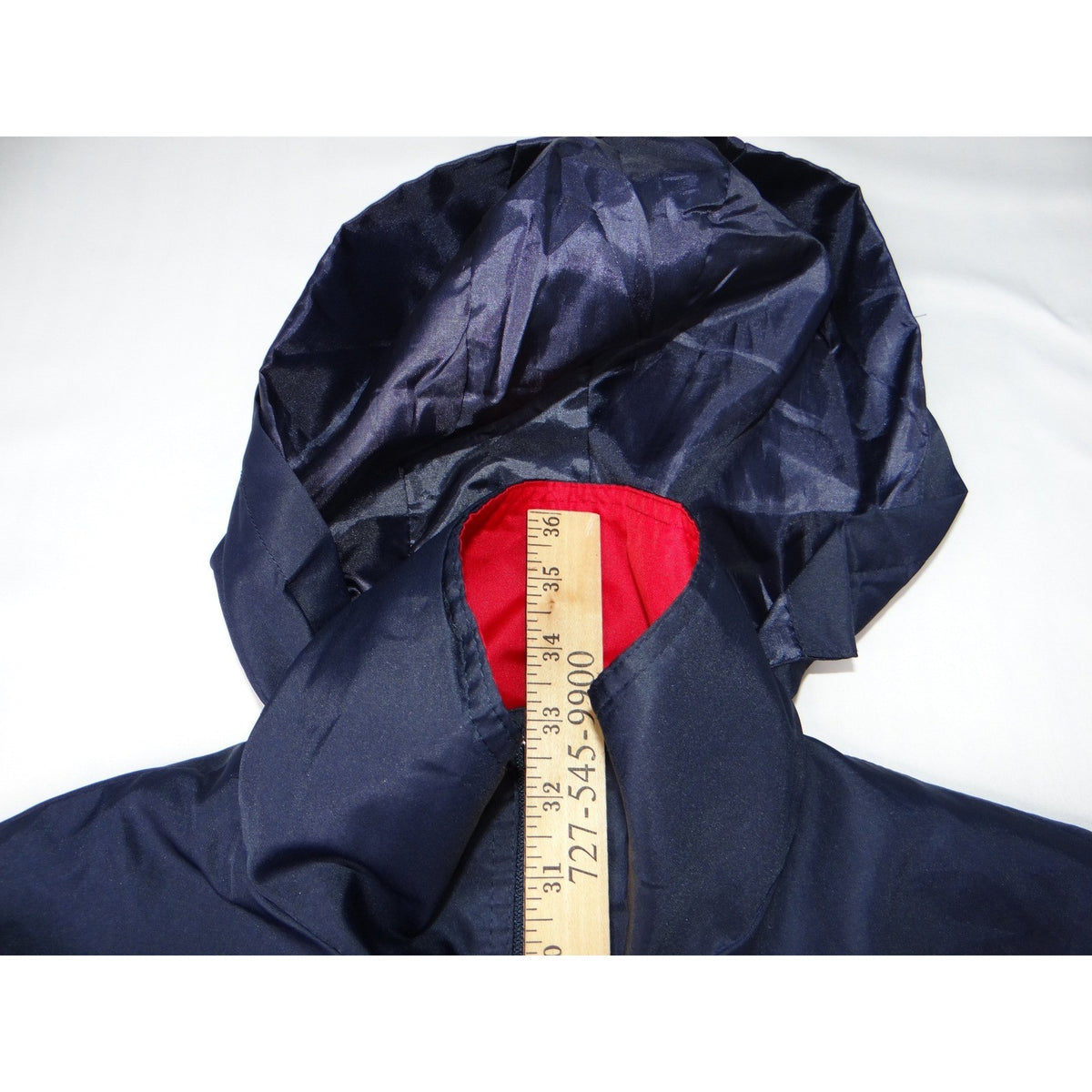 Womens Navy Blue Hooded Lightweight Rain Jacket Red Accents Size M5