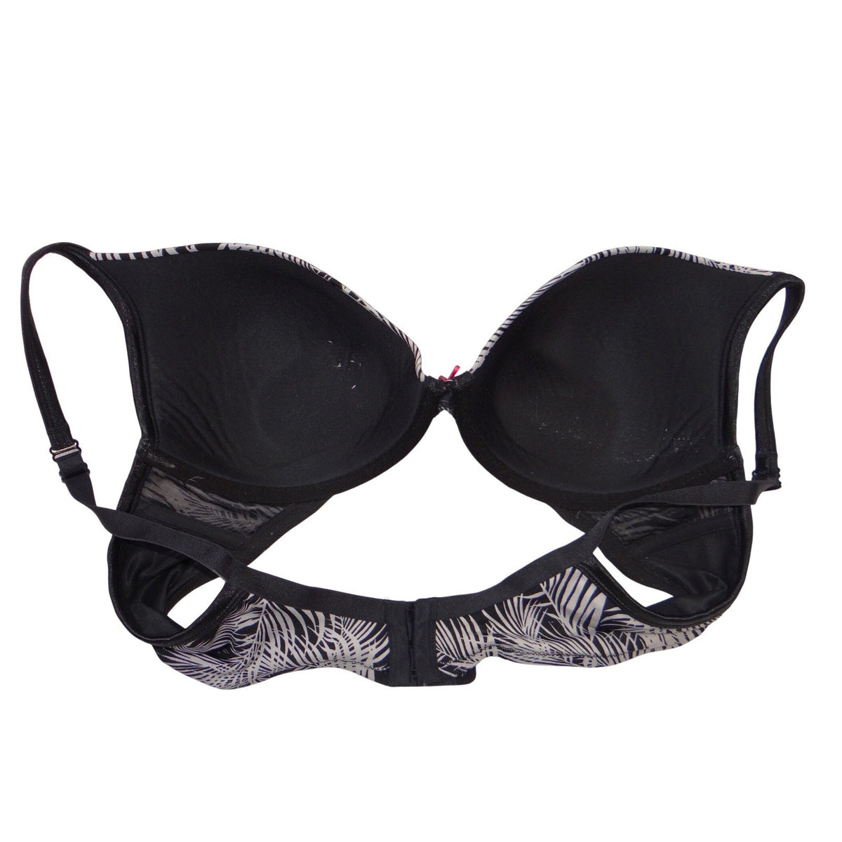 Cacique Black White Tropical Palm Leaf Print Underwire Plunge Bra 44B2