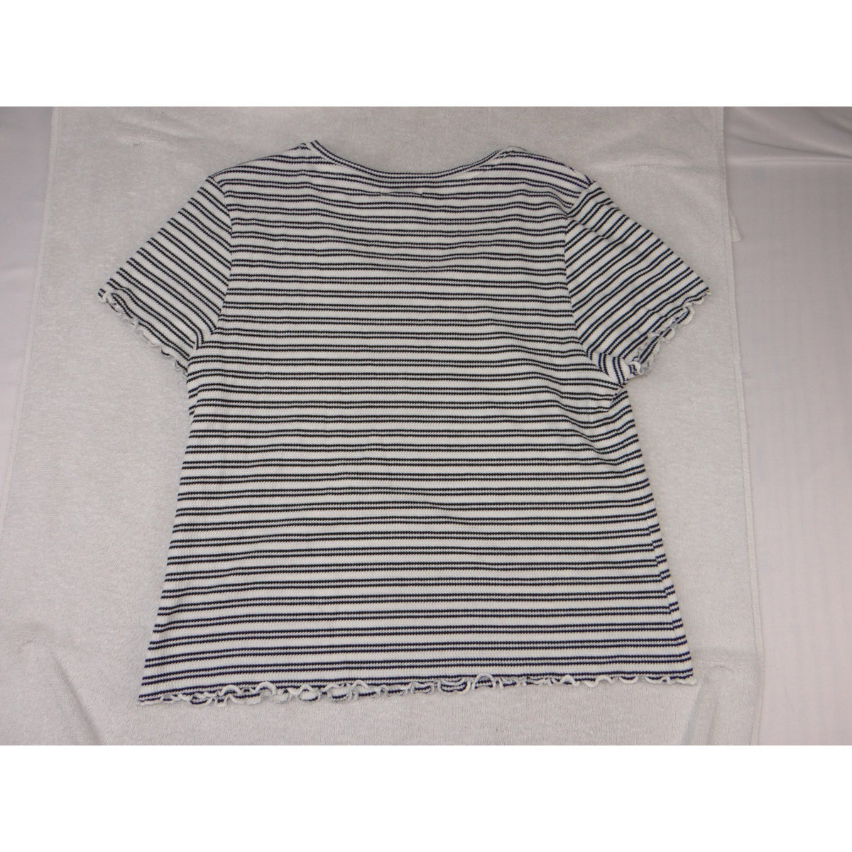 Design History Womens Black White Striped Cotton Lettuce Edge Knit Top Large1