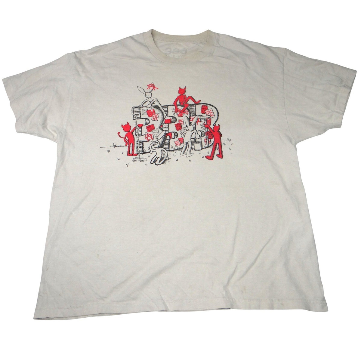 Half Evil 333 Mens Graphic T Shirt Cream Off White Devils Rabbits Streetwear XL0