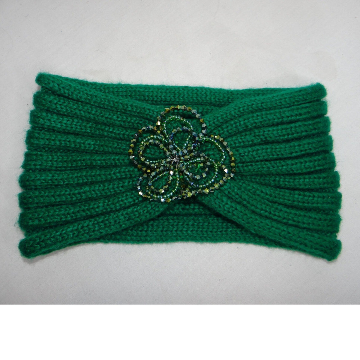 CC Exclusives Green Knitted Turban Headband Beaded Flower Embellishment3