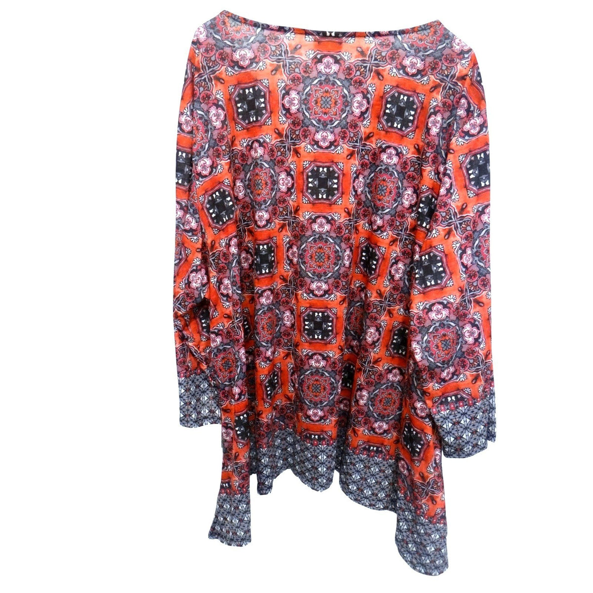 Ruby Rd Woman Orange Mandala Print Embellished Tunic Top 3X