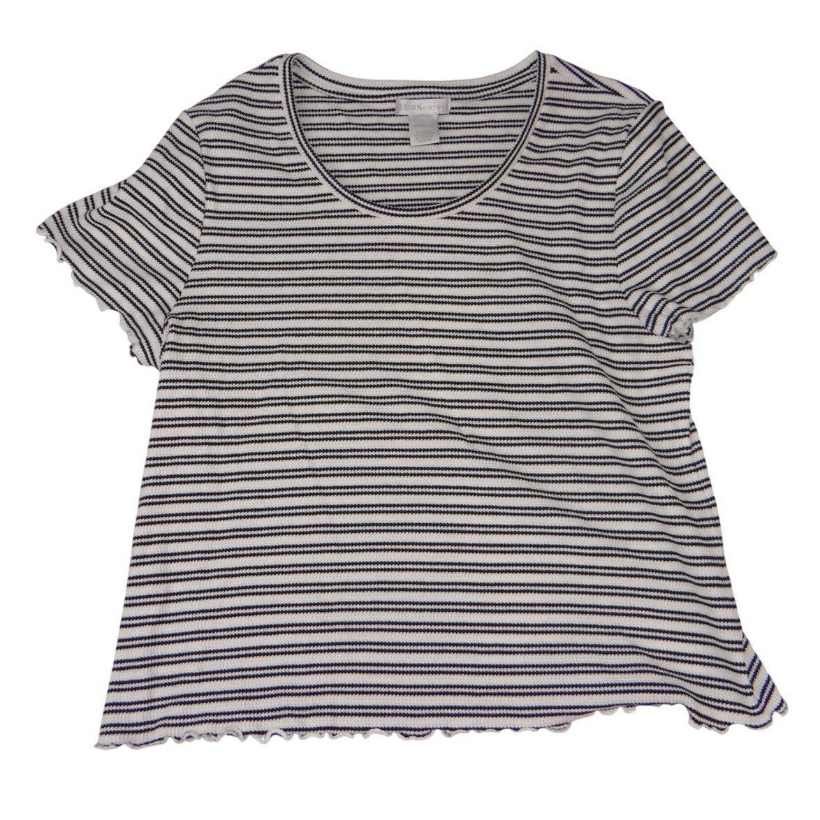 Design History Womens Black White Striped Cotton Lettuce Edge Knit Top Large0