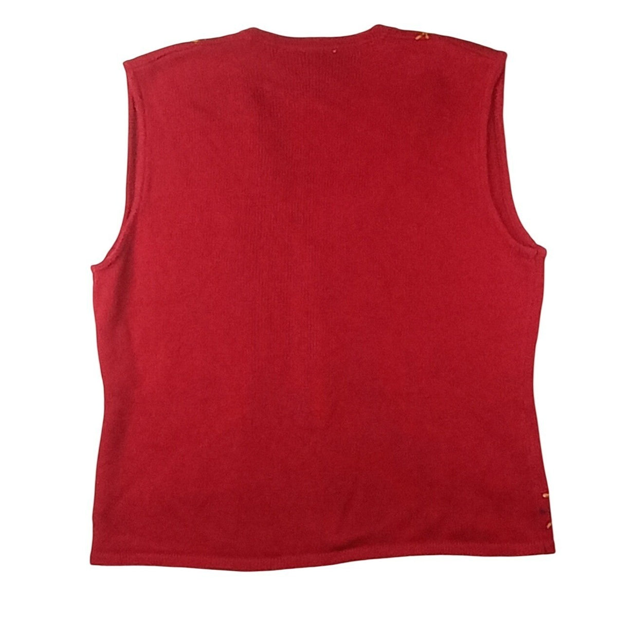 Vintage Susan Bristol Red Embroidered V Neck Button Sleeveless Vest Femme L2
