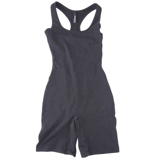 Womens Charcoal Black Racerback Athletic Romper Unitard Bodysuit XS0