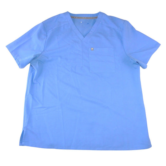 Fabletics Blue V-Neck Scrub Top Mens XL Short Sleeve Chest Pocket Performance0